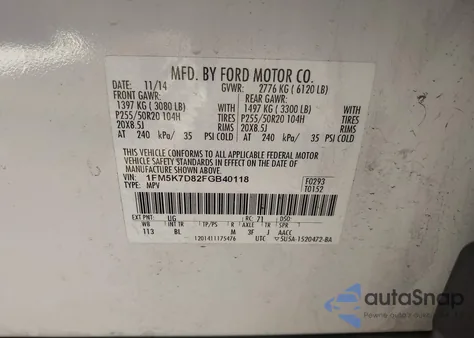 2015 Ford Explorer Xlt z USA, uszkodzony, nr VIN 1FM5K7D82FGB40118